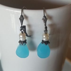 Blue and pearl earrings sundance style